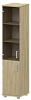 Офисный шкаф узкий высокий закрытый 2 двери (ЛДСП + стекло)